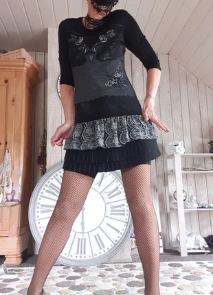 Grande 🌹tunique à volants 🥀 impression🦇 dentelle Esprit Coquette 🥀Gothique, merk: COQUETTE, staat: Heel goed, maat: M / 38 / 10, € 22,00, € 23,80 inclusief Kopersbescherming