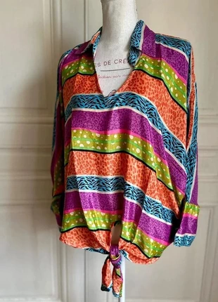 Blouse fluide oversize à nouer, imprimé multicolore animalier - TU Mad Peonies, brand: Vintage Dressing, condizioni: Ottime, taglia: Taglia unica, €19.00, €20.65 include la Protezione acquisti