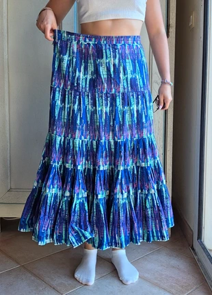 Jupe longue en coton à volants multicolore, marke: Coton, zustand: Sehr gut, größe: XL / 42 / 14, 14,00 €, 15,40 € inklusive Vinted-Käuferschutz