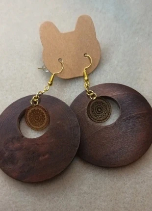 Boucles d'oreilles bois et métal, brand: Fait Main, condition: New with tags, €6.00, €7.00 includes Buyer Protection