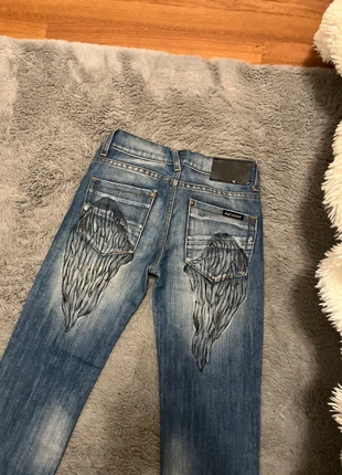 Vintage y2k bootcut jeans , printed angelwings, merk: BLUE SYSTEM, staat: Heel goed, maat: 14 jaar / 164 cm, € 25,00, € 26,95 inclusief Kopersbescherming