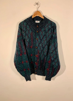 Vintage Strickjacke mit Crazy Pattern Muster, staat: Heel goed, maat: L, € 38,00, € 40,60 inclusief Kopersbescherming