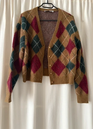 Cardigan Zara à motif argyle marron, vert et rouge – taille M, marke: Zara, zustand: Sehr gut, größe: M / 38 / 10, 28,00 €, 30,10 € inklusive Vinted-Käuferschutz