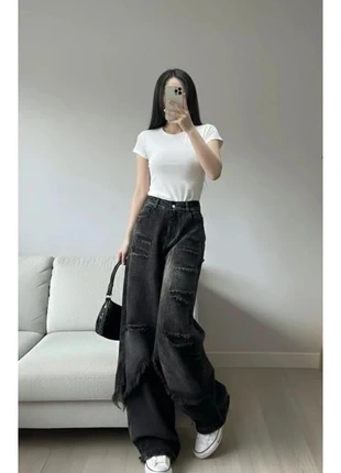 Jean large noir à trou, brand: Glamour, condition: New without tags, size: S / 36 / 8, €38.00, €40.60 includes Buyer Protection Pro