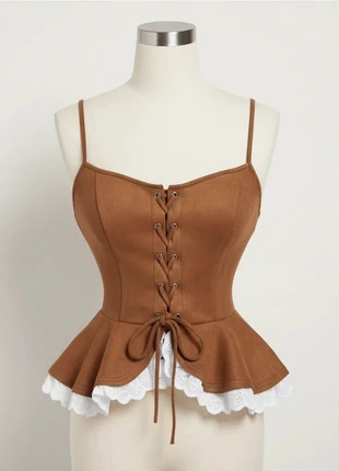 Corset Marron à Lacets – Style Renaissance / Romantique Vintage / Détails Dentelle Blanche, marque: Atelier Lysandra, état: Très bon état, taille: M / 38 / 10, 39,90 €, 42,60 € Protection acheteurs (Pro) incluse