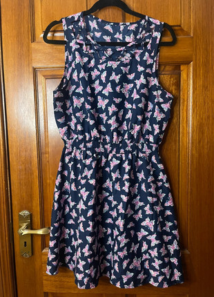 Navy Blue Butterfly Print Sleeveless Dress – Elastic Waist – Size 14, brand: Primark, condition: Very good, size: XL / 14, £4.00, £4.90 includes Buyer Protection