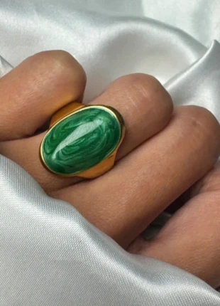 Brand New! Stunning Bold Gold & Green Oval Statement Ring – Vintage-Inspired Malachite Style, brand: vintage inspired, condition: Very good, size: 17.3 mm / N½, £9.00, £10.15 includes Buyer Protection