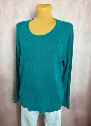 Pull col rond torsadé tressé Tommy Hilfiger logo brodé sur poitrine | Taille XXL | pf55, merk: Tommy Hilfiger, staat: Heel goed, maat: XXL / 44 / 16, € 15,95, € 17,45 inclusief Kopersbescherming Pro