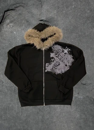Gilet zippé à capuche en fourrure | motif dragon Y2K, marque: y2k, état: Très bon état, taille: S, 45,00 €, 47,95 € Protection acheteurs incluse