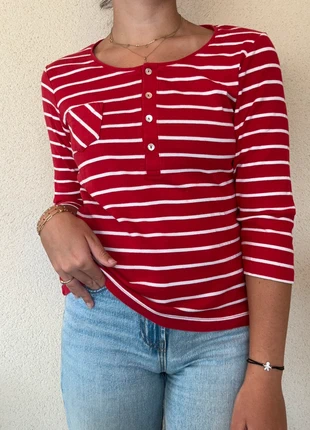 tee shirt manches longues à rayures rouge et blanches, merk: Vintage Dressing, staat: Heel goed, maat: L / 40 / 12, € 5,00, € 5,95 inclusief Kopersbescherming