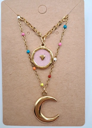 Collier chaine double acier Rose, brand: Fait Main, condition: New with tags, €15.00, €16.45 includes Buyer Protection