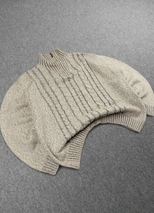 Pull à Col 1/4 Zip Vintage 80s en Maille Chiné Crème / Beige à Motifs Torsades 50% Laine (L/XL), marke: Vintage Dressing, zustand: Sehr gut, größe: L, 32,00 €, 34,30 € beinhaltet Vinted-Käuferschutz Pro