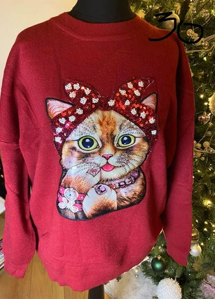 Red sequin cat sweater, brand: Made In Italy, condition: New with tags, size: One size, €30.00, €32.20 includes Buyer Protection