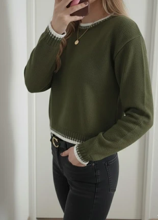 Pull vert à bords contrastés blanc, brand: Mauve & Miel, condition: Very good, size: S / 36 / 8, €24.90, €26.85 includes Buyer Protection