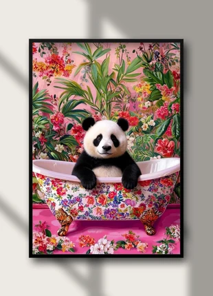 Poster A3 panda bain fleuri, marque: Fait Main, état: Neuf sans étiquette, 5,00 €, 5,95 € Protection acheteurs incluse
