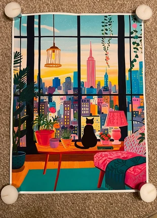 Canvas Poster – City View with Cat, brand: Art, condition: New with tags, £7.00, £8.05 includes Buyer Protection