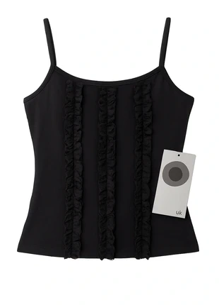 Schwarzes Top mit Rüschen – Boutique Brand UK – Neu, staat: Nieuw met prijskaartje, maat: XXXS / 30 / 2, € 9,50, € 10,68 inclusief Kopersbescherming