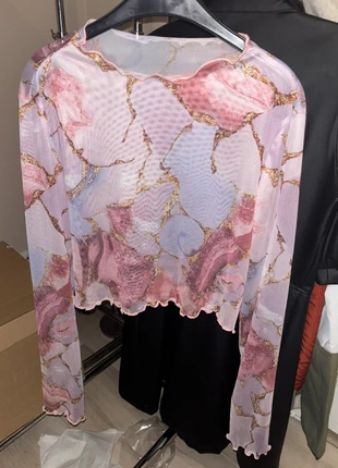 Crop Mesh Marmerprint Top – Lila & Roze maat xxl, marca: Shein, estado: Nuevo sin etiquetas, tamaño: XXL / 44 / 16, 4,00 €, 4,90 € Protección al comprador incluida