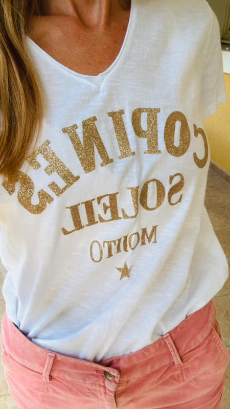 Tee-shirt coton avec inscription dorées pailletées - photo numéro 9
