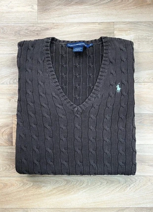 pull torsadé ralph lauren col V 100% coton marron logo broder blanc / taille L, brand: Ralph Lauren, condition: Very good, size: L / 40 / 12, €35.00, €37.45 includes Buyer Protection