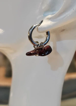 Boucles d'oreilles vintage créoles argenté en acier inoxydable et grenat pierre naturelle, marque: Vintage, état: Très bon état, 13,00 €, 14,35 € Protection acheteurs incluse