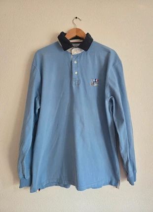 Polo bleu claire broderie drapeaux Vintage, marca: Top Vintage, estado: Bom, tamanho: L, €8.00, €9.10 inclui Proteção do Comprador