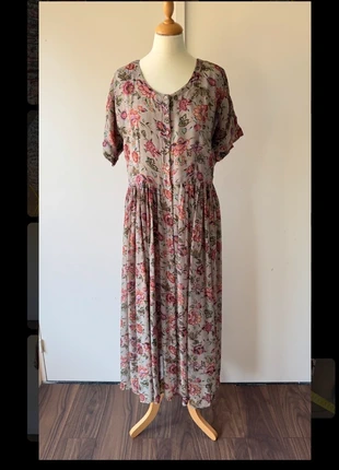 Vintage Floral Maxi Dress - Romantic Cottagecore - Loose fit 40 42 44 - Multicolor - Button Down, merk: Vintage Dressing, staat: Heel goed, maat: XL / 42 / 14, € 39,00, € 41,65 inclusief Kopersbescherming Pro