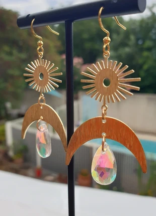 Boucles d'oreilles perles en verre irisées et crochets en argent plaqué, marca: Fait Main, estado: Nuevo sin etiquetas, 8,00 €, 9,10 € Protección al comprador Pro incluida