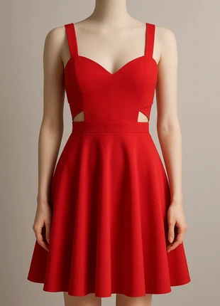 Robe rouge avec découpes, Taille S/M (estimée), condition: Very good, size: S / 36 / 8, €5.00, €5.95 includes Buyer Protection