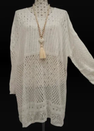 Pull Tunique Crochet Grande Taille 56 – Tricot Ample Superposé à Manches 3/4, Style Bohème Chic, brand: Mylène, condition: New with tags, size: 8XL / 56 / 28, €14.99, €16.44 includes Buyer Protection Pro