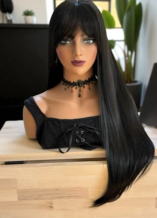 Perruque parruca wig perrücke longue noire brune lisse avec frange, brand: givenza, condizioni: Ottime, €22.00, €23.80 include la Protezione acquisti Pro