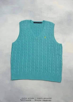 Rare Pull Gilet torsadé Polo Ralph Lauren Bleu turquoise logo brodé 100% Coton - L /2212V, merk: Ralph Lauren, staat: Heel goed, maat: L / 40 / 12, € 34,00, € 36,40 inclusief Kopersbescherming Pro
