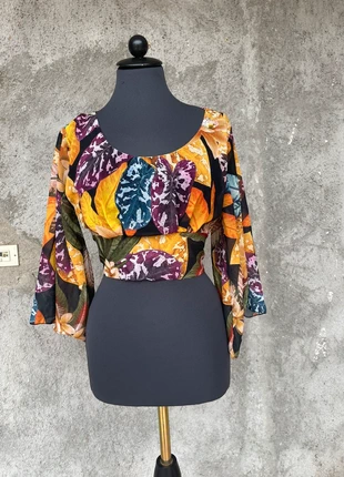 blusa vintage made in italy stampa tropicale anni ‘70 con maniche a cascata, marca: Vintage Love, estado: Muy bueno, tamaño: M / 38 / 10, 17,00 €, 18,55 € Protección al comprador incluida