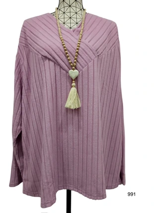 Pull rose grande taille 54 à col V – coupe ample et bordures contrastées, douceur & style 💗, brand: Mylène, condition: New without tags, size: 7XL / 54 / 26, €18.45, €20.07 includes Buyer Protection Pro