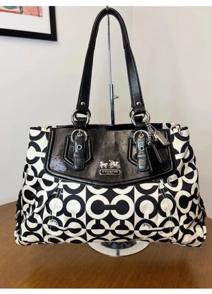 Coach Madison Phoebe B/W Signature Op Art & Leather Satchel 14587, brand: Coach, condition: Very good, $59.99, $63.69 includes Buyer Protection