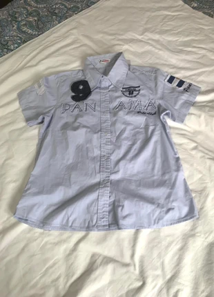 Camicia azzurra maniche corte panama y2k designers, marque: Designers, état: Très bon état, taille: M, 15,00 €, 16,45 € Protection acheteurs incluse