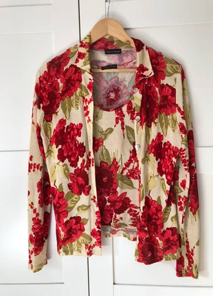 Y2K Vintage Cadena la Maglia matching set red roses printed top + blazer, marca: Vintage Dressing, estado: Muito bom, tamanho: M / 38 / 10, €12.90, €14.25 inclui Proteção do Comprador