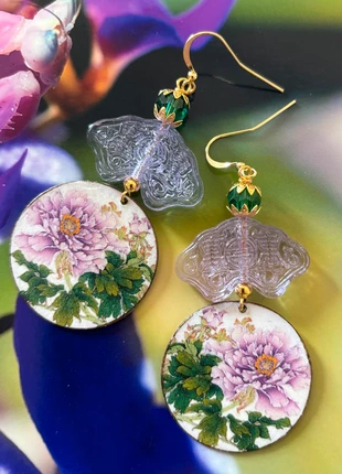 Boucles d'oreilles raffinées Pivoines, Boucles florales d'inspiration Chinoise traditionnelle, brand: Fabrication Artisanale, condition: Very good, €59.00, €62.65 includes Buyer Protection Pro