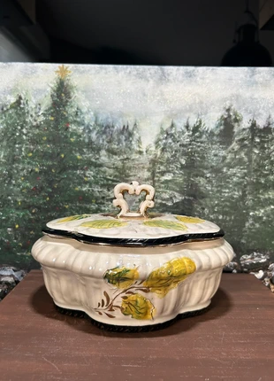 Grande Boîte à bijoux ou rangement en céramique peint main H.Bequet Quaregnon, marca: Henri Bequet, estado: Satisfatório, €8.00, €9.10 inclui Proteção do Comprador