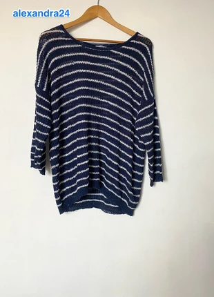 Pull fin mariniere bleu marine rayures blanche manches trois quarts, merk: Eldys, staat: Heel goed, maat: XL / 42 / 14, € 12,00, € 13,30 inclusief Kopersbescherming