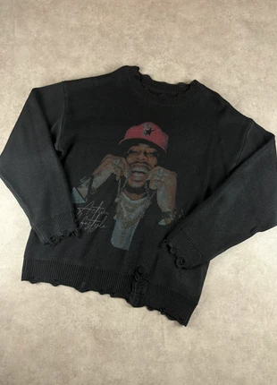 Pull crewneck oversize, knit Y2K en coton noir à motif américain - 2000’s, brand: Aesthetic, condition: Very good, size: L, €35.00, €37.45 includes Buyer Protection Pro