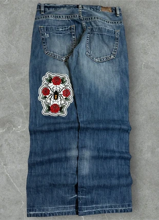 Denim Vintage Straight fit Spider Patchwork Y2K Workpants 90s 2000s American Style Hip-Hop Rave, marque: JNCO, état: Très bon état, taille: W35 | FR 44, 39,90 €, 42,60 € Protection acheteurs incluse