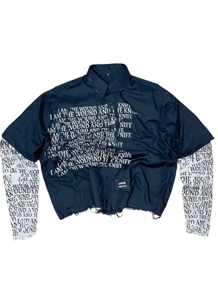 Black Distressed Cropped Shirt – Punk Y2K Style, brand: damage industry, condition: New without tags, size: M, €72.50, €76.83 includes Buyer Protection Pro