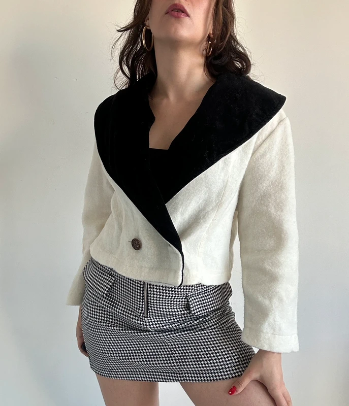 Veste vintage années 80 blanche et noire taille S