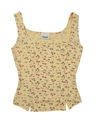 Yellow and pink floral tank top with a slight stretch, merk: y2k, staat: Heel goed, maat: XS / 34 / 6, € 22,00, € 23,80 inclusief Kopersbescherming