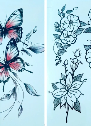 Lot de 2 tatouage temporaire à motif papillon fleuri de 12x19 cm, merk: Tatoo, staat: Nieuw met prijskaartje, € 1,49, € 2,26 inclusief Kopersbescherming