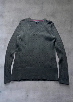 Pull col V Tommy Hilfiger gris noir – Taille XL femme, merk: Tommy Hilfiger, staat: Heel goed, maat: XL / 42 / 14, € 10,00, € 11,20 inclusief Kopersbescherming Pro