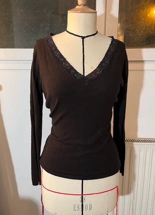 Pull en maille marron avec encolure en dentelle Gérard darel, brand: Gerard Darel, condition: Very good, size: M / 38 / 10, €15.00, €16.45 includes Buyer Protection