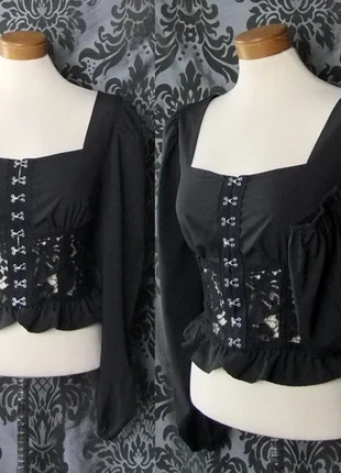 Trad Goth Black Cropped Fitted Lace Empire style Blouse 10 12 Milkmaid, brand: Austere Devotion, condition: Very good, size: L / 12, £29.00, £31.15 includes Buyer Protection