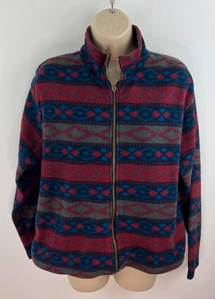 Vintage Lavon Zip Fleece Jacket – Red & Blue Aztec Pattern – UK 14–16, brand: Vintage Dressing, condition: Very good, size: XL / 14, £16.00, £17.50 includes Buyer Protection